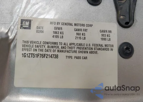 2006 Chevrolet Malibu Lt z USA, uszkodzony, nr VIN 1G1ZT51F76F214738